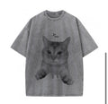 Black t-shirt with cat in McDonald's hash brown bag graphic
