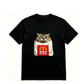 Grey t-shirt with halftone print of cat named Mei