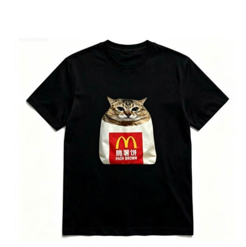 Grey t-shirt with halftone print of cat named Mei